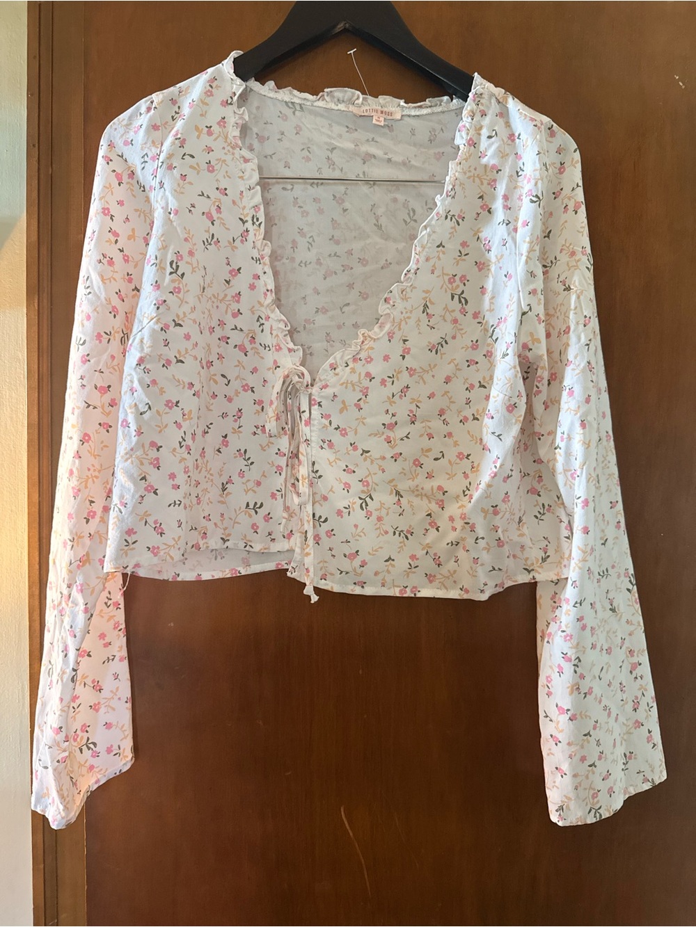 Lottie Moss Pink Floral Tie-Front Ruffle-Edge Blouse